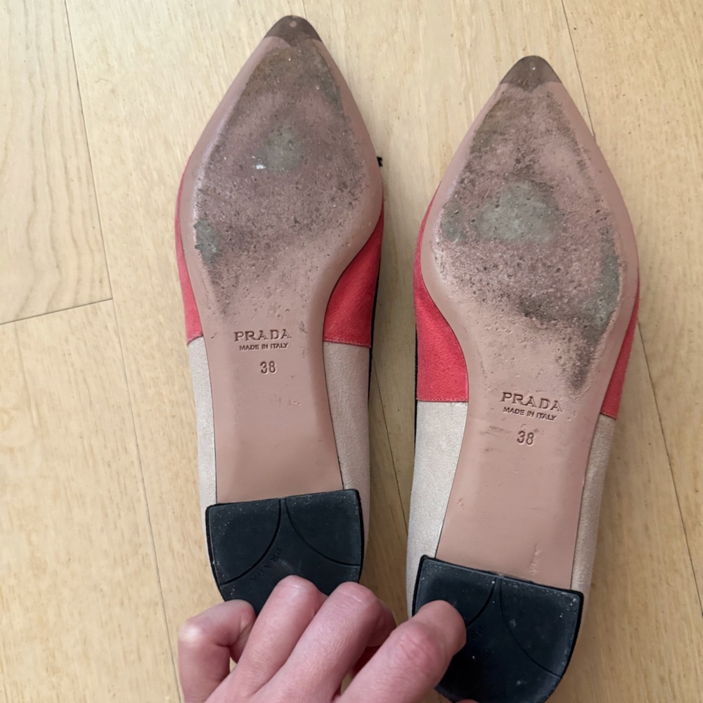 EUC PRADA Pink Suede Color Block Pointed Flats with Black Trim and Bow Size 38 - Picture 3 of 5